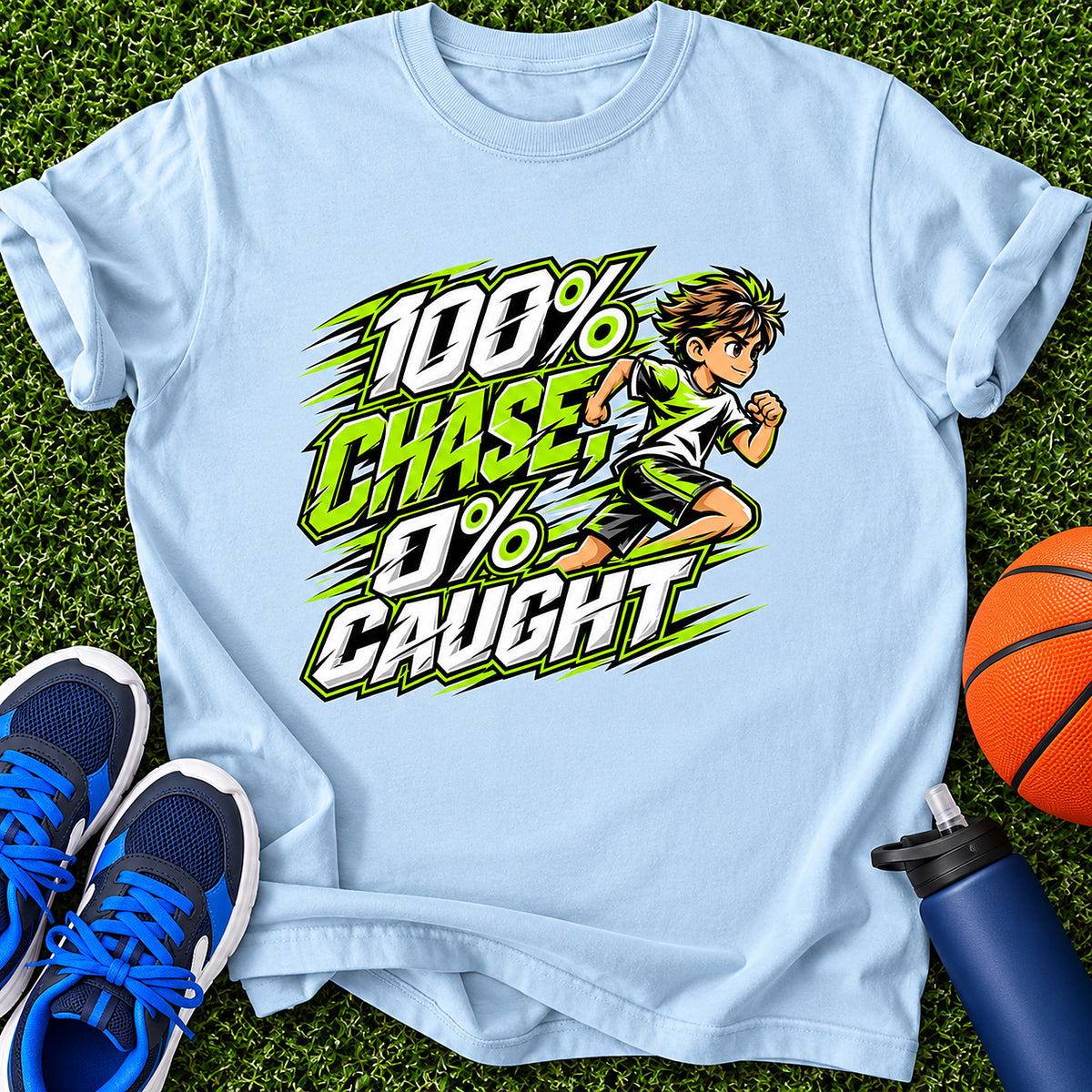 100% Chase, 0% Caught Boys T-Shirt - Light Blue