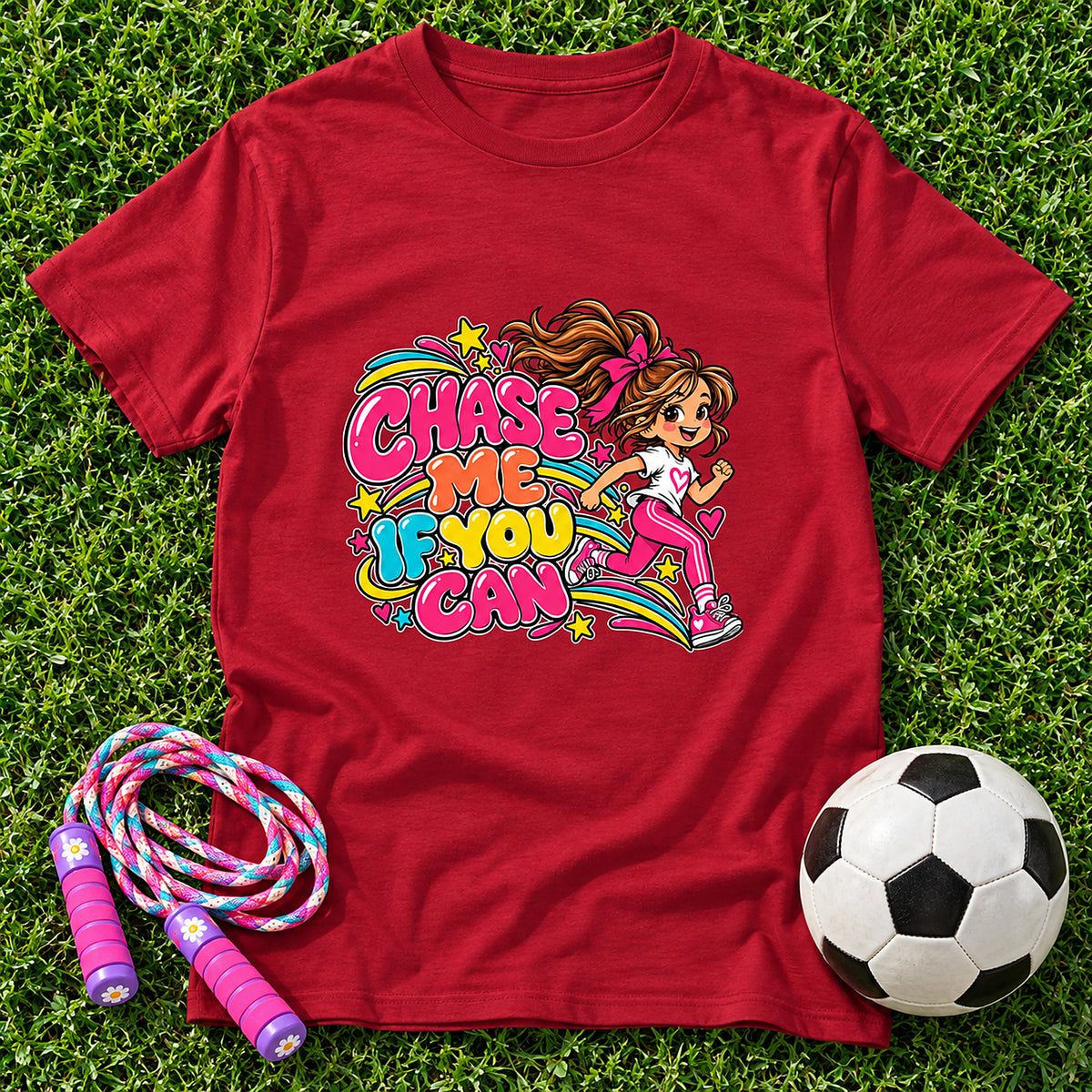 Chase Me, If You Can. Girls T-Shirt - Cardinal Red