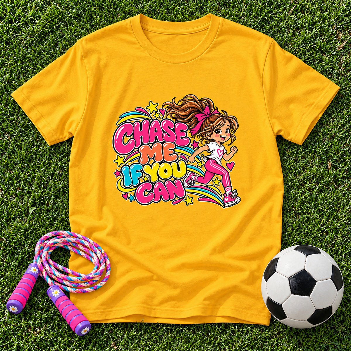 Chase Me, If You Can. Girls T-Shirt - Gold