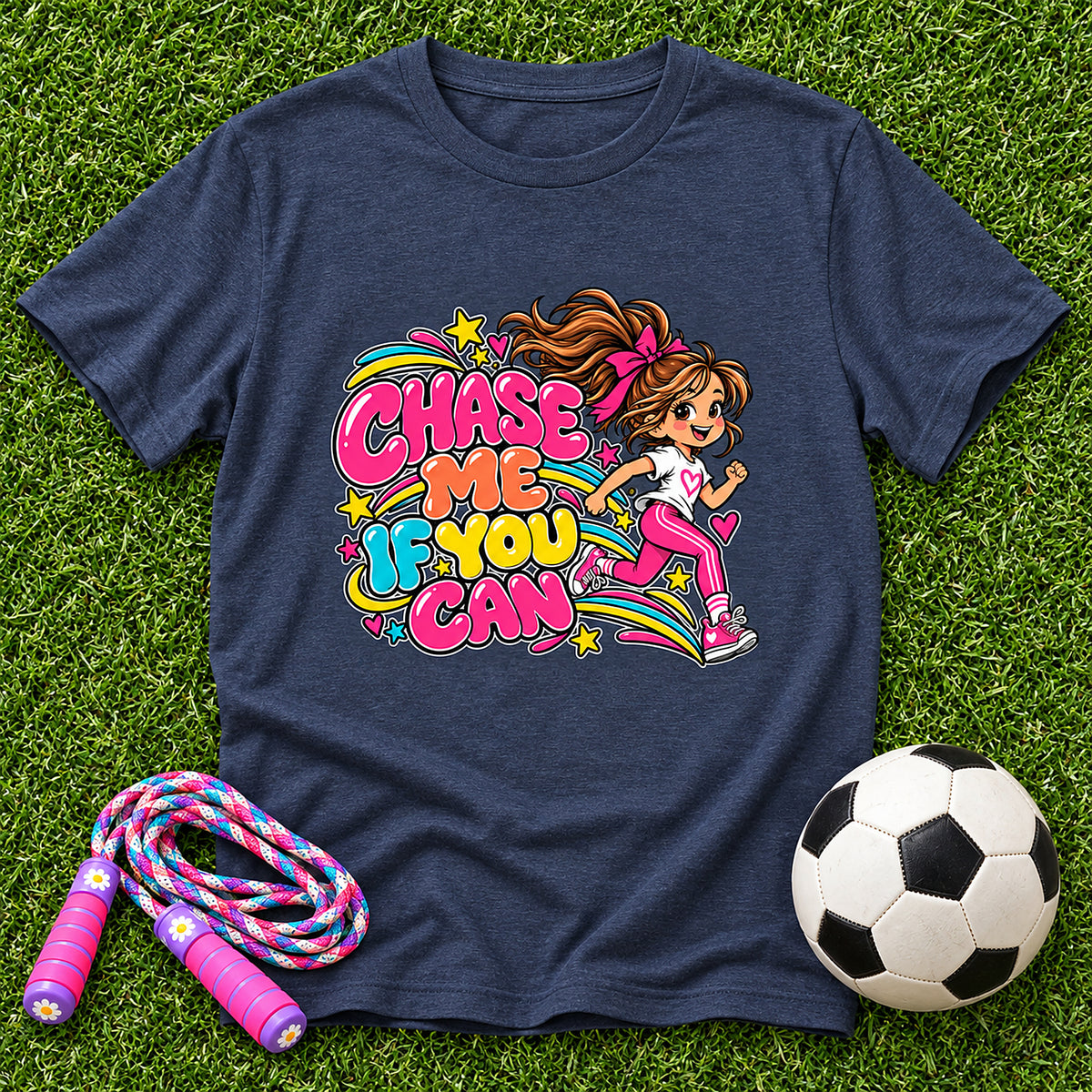 Chase Me, If You Can. Girls T-Shirt - Heather Navy