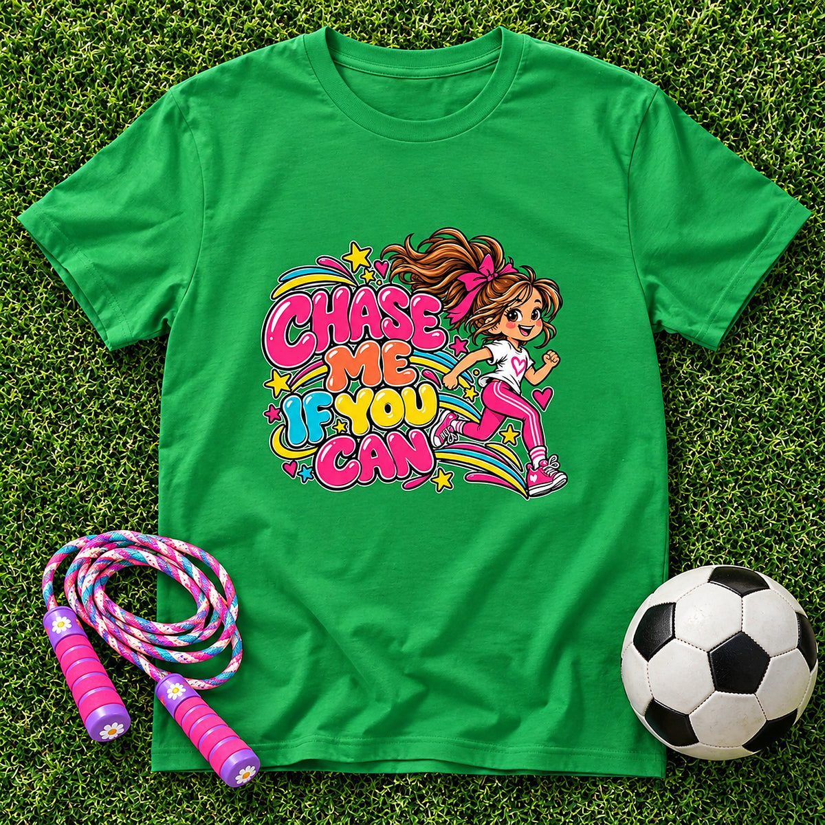 Chase Me, If You Can. Girls T-Shirt - Irish Green