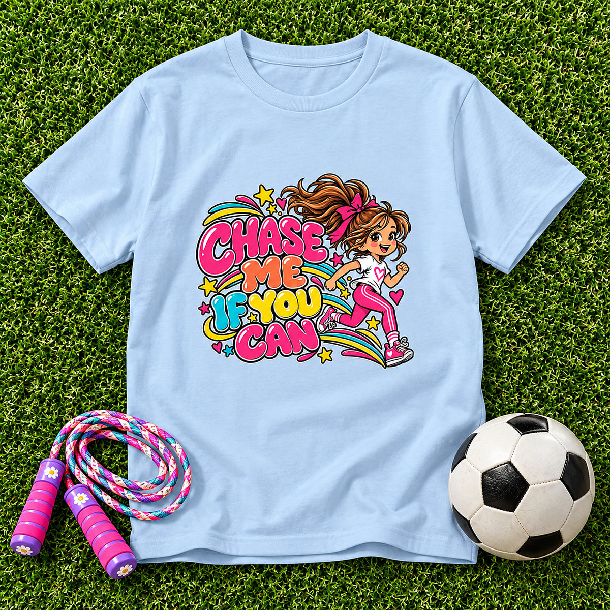 Chase Me, If You Can. Girls T-Shirt - Light Blue