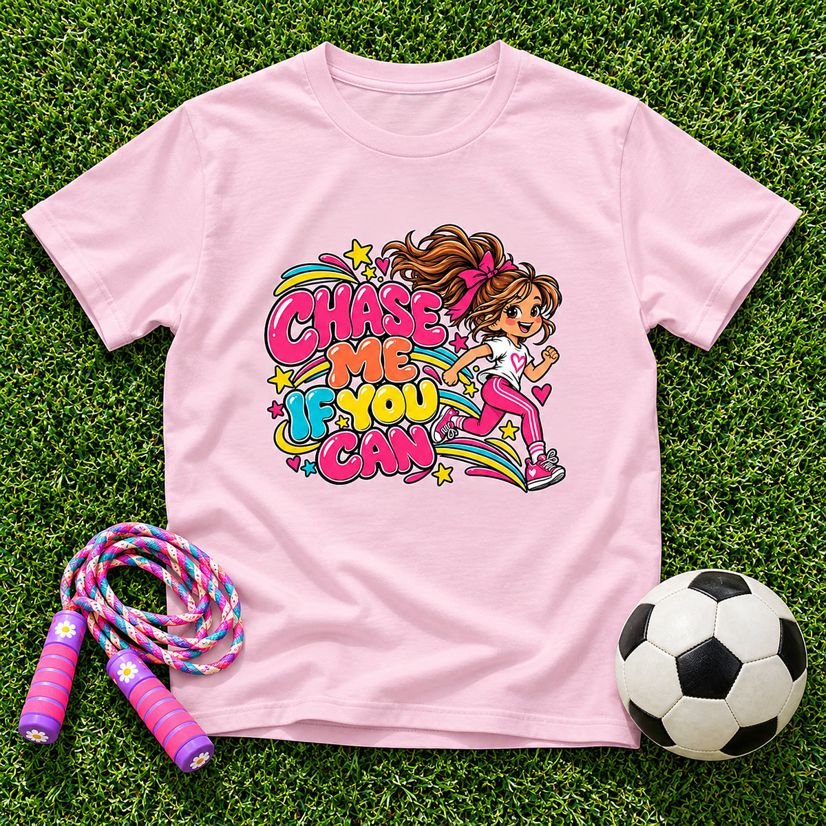 Chase Me, If You Can. Girls T-Shirt - Light Pink