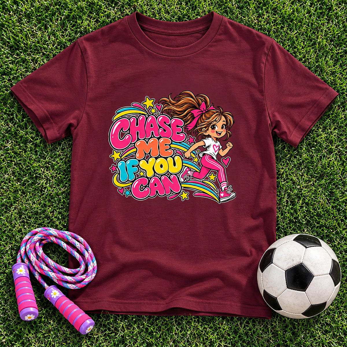 Chase Me, If You Can. Girls T-Shirt - Maroon
