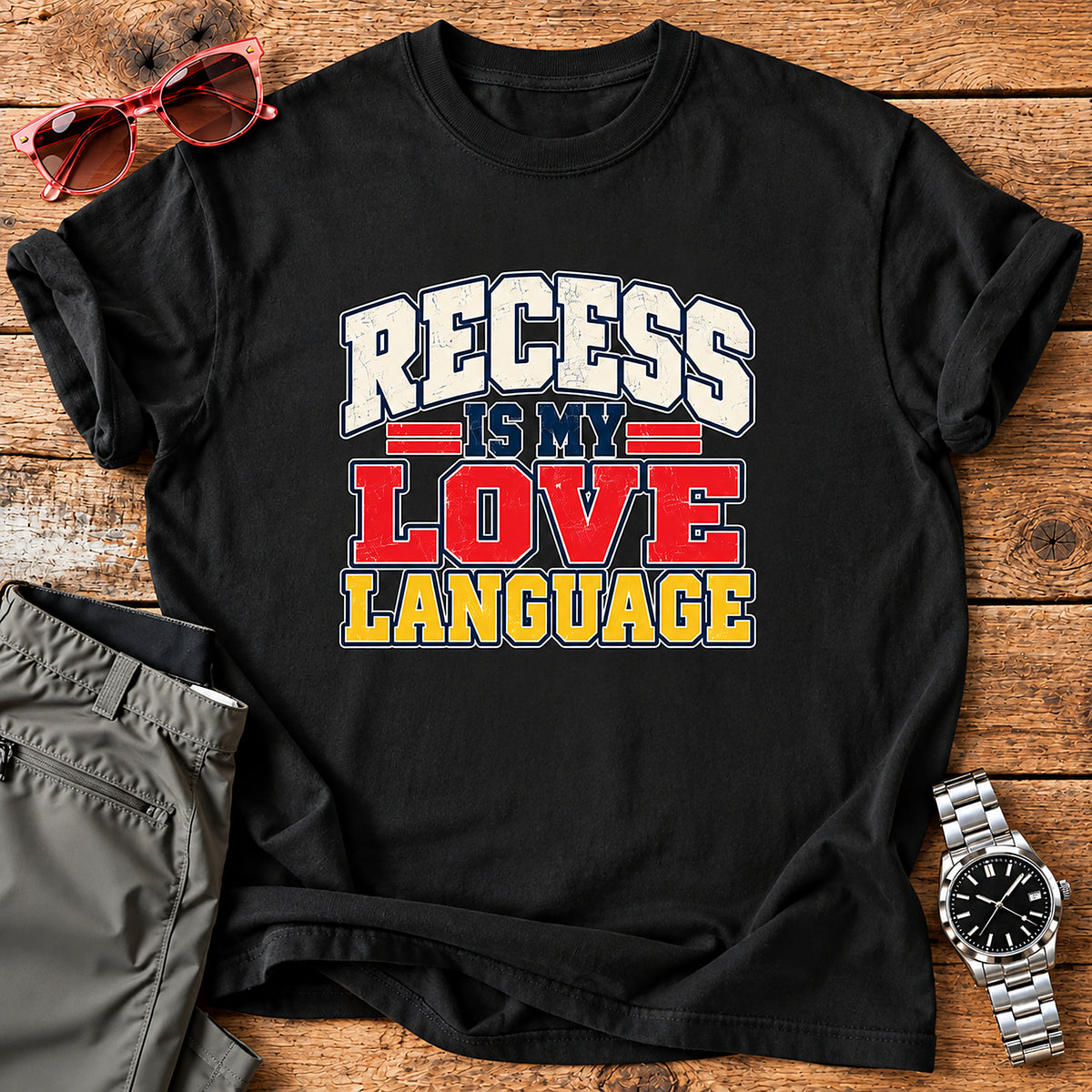 Recess Is My Love Language Parent T-Shirt - Black