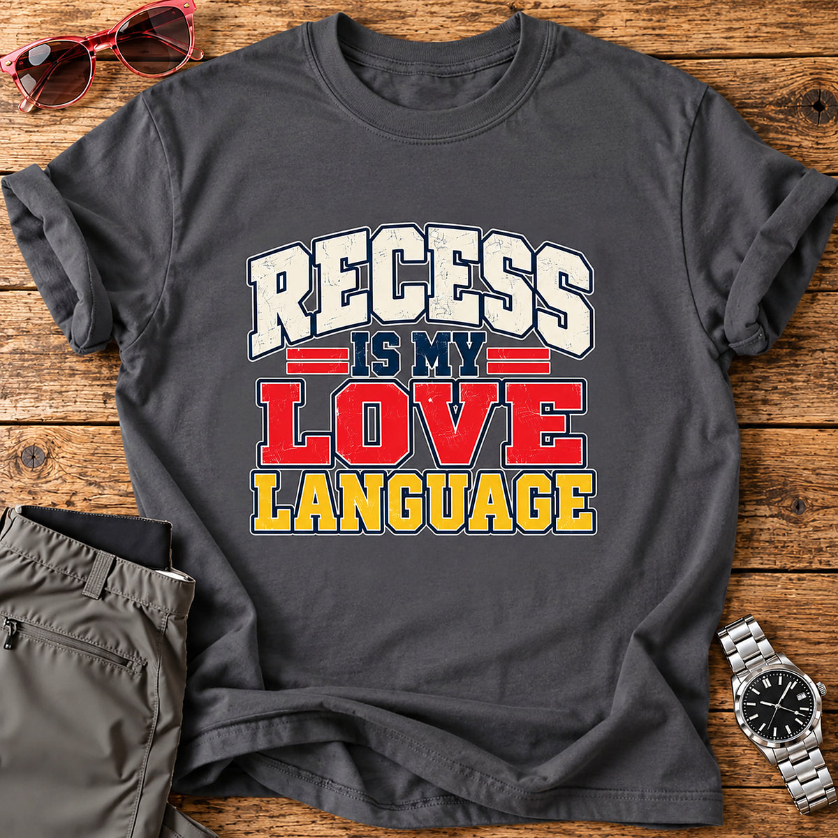 Recess Is My Love Language Parent T-Shirt - Charcoal