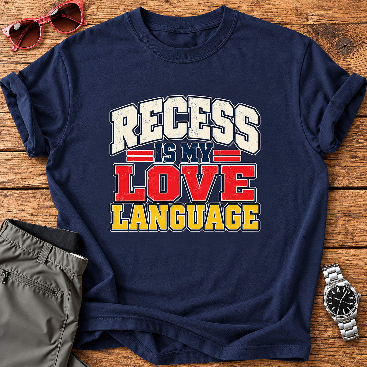 Recess Is My Love Language Parent T-Shirt - Navy
