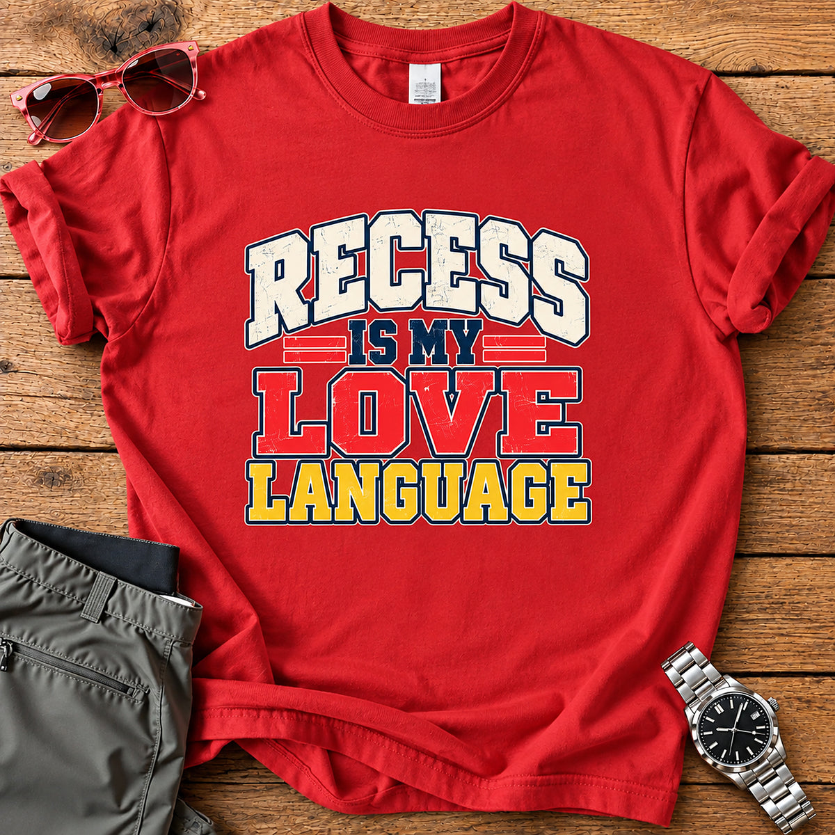 Recess Is My Love Language Parent T-Shirt - Red
