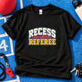 Recess Referee Parent T-Shirt in Black on blue playground background