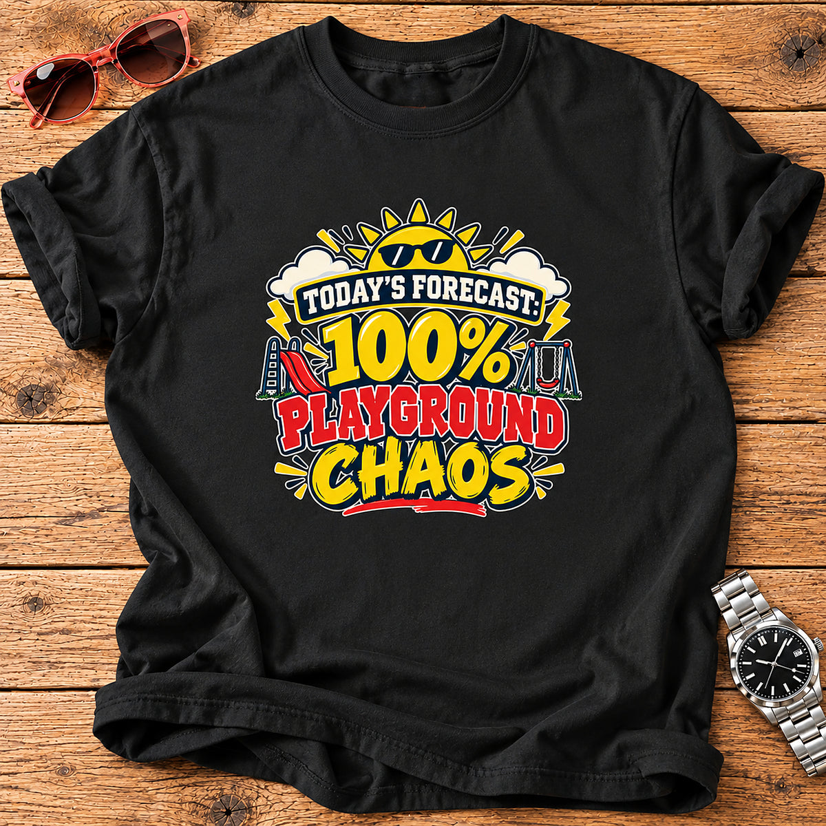 Today's Forecast: 100% Playground Chaos Parent T-Shirt - Black