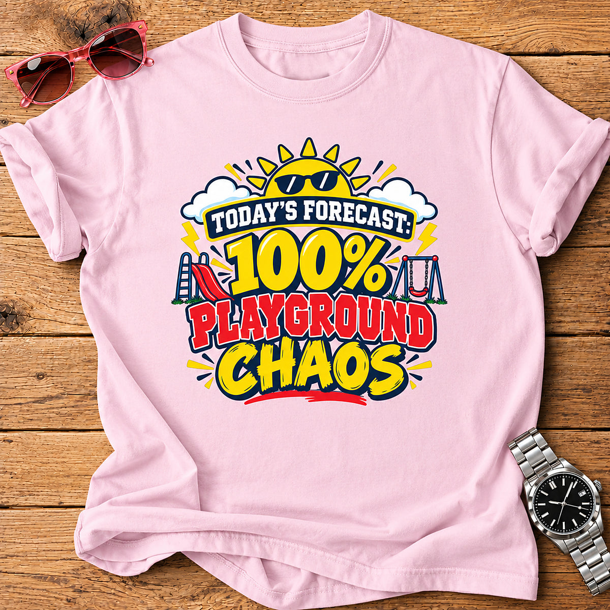 Today's Forecast: 100% Playground Chaos Parent T-Shirt - Light Pink