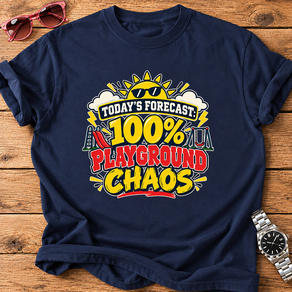 Today's Forecast: 100% Playground Chaos Parent T-Shirt - Navy