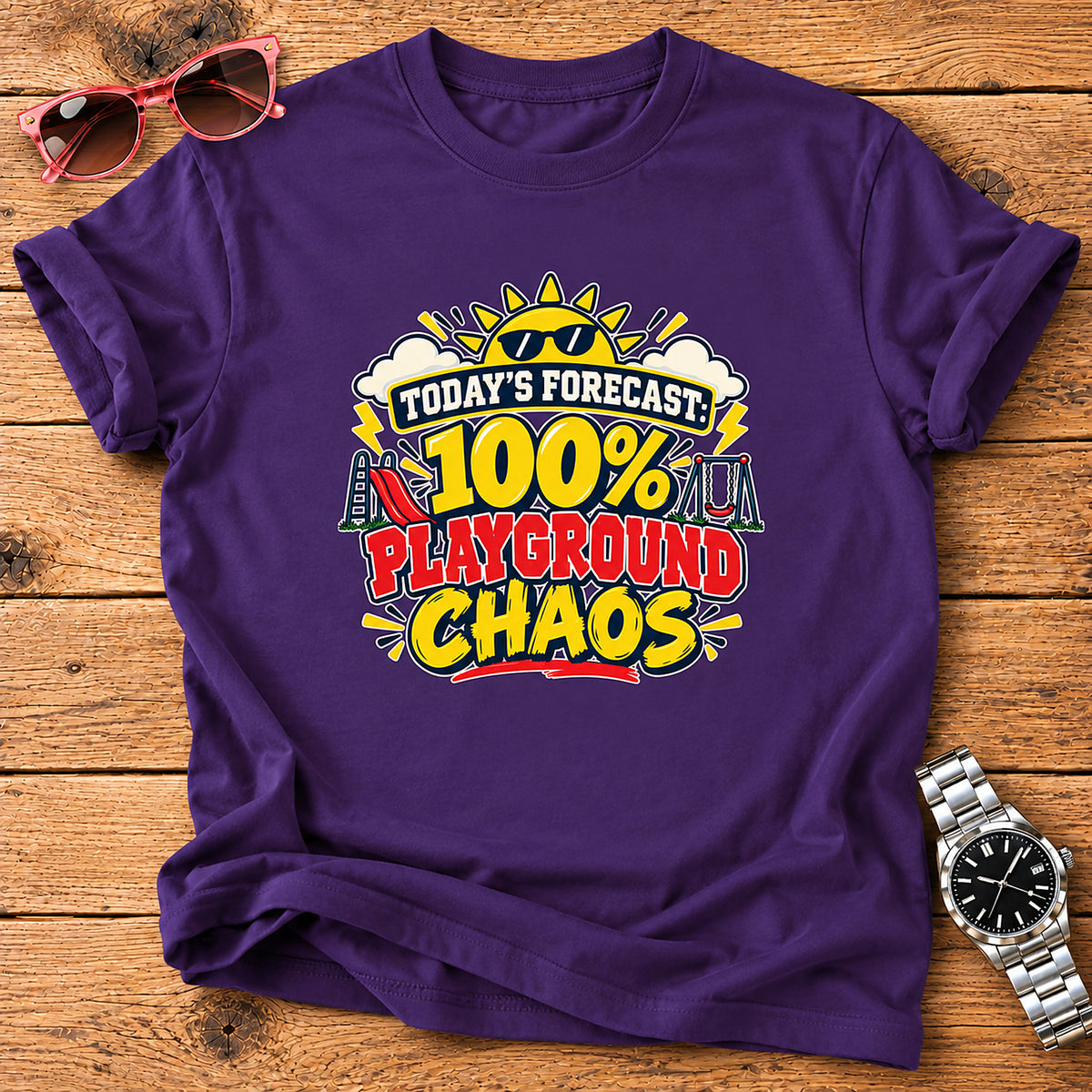 Today's Forecast: 100% Playground Chaos Parent T-Shirt - Purple