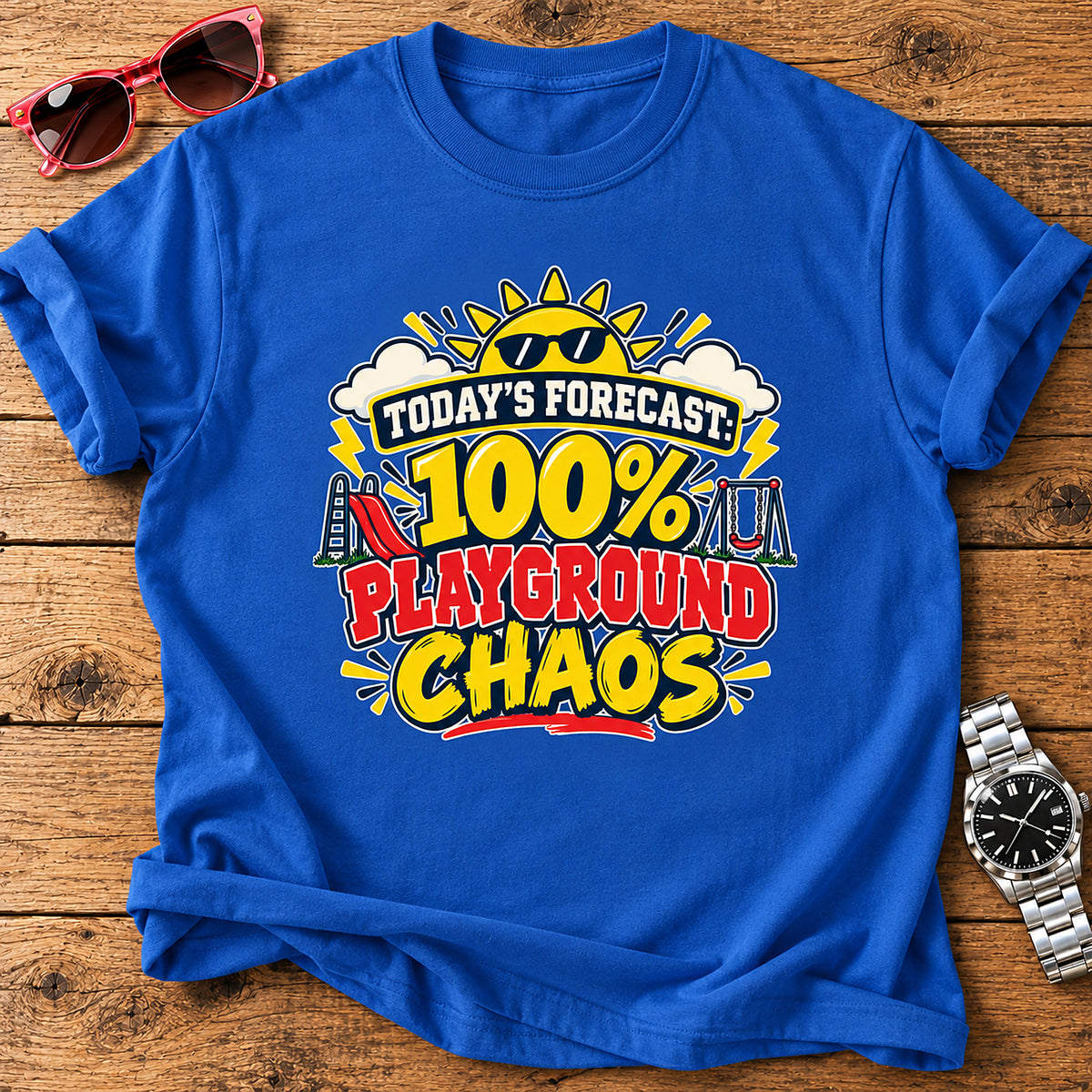 Today's Forecast: 100% Playground Chaos Parent T-Shirt - Royal