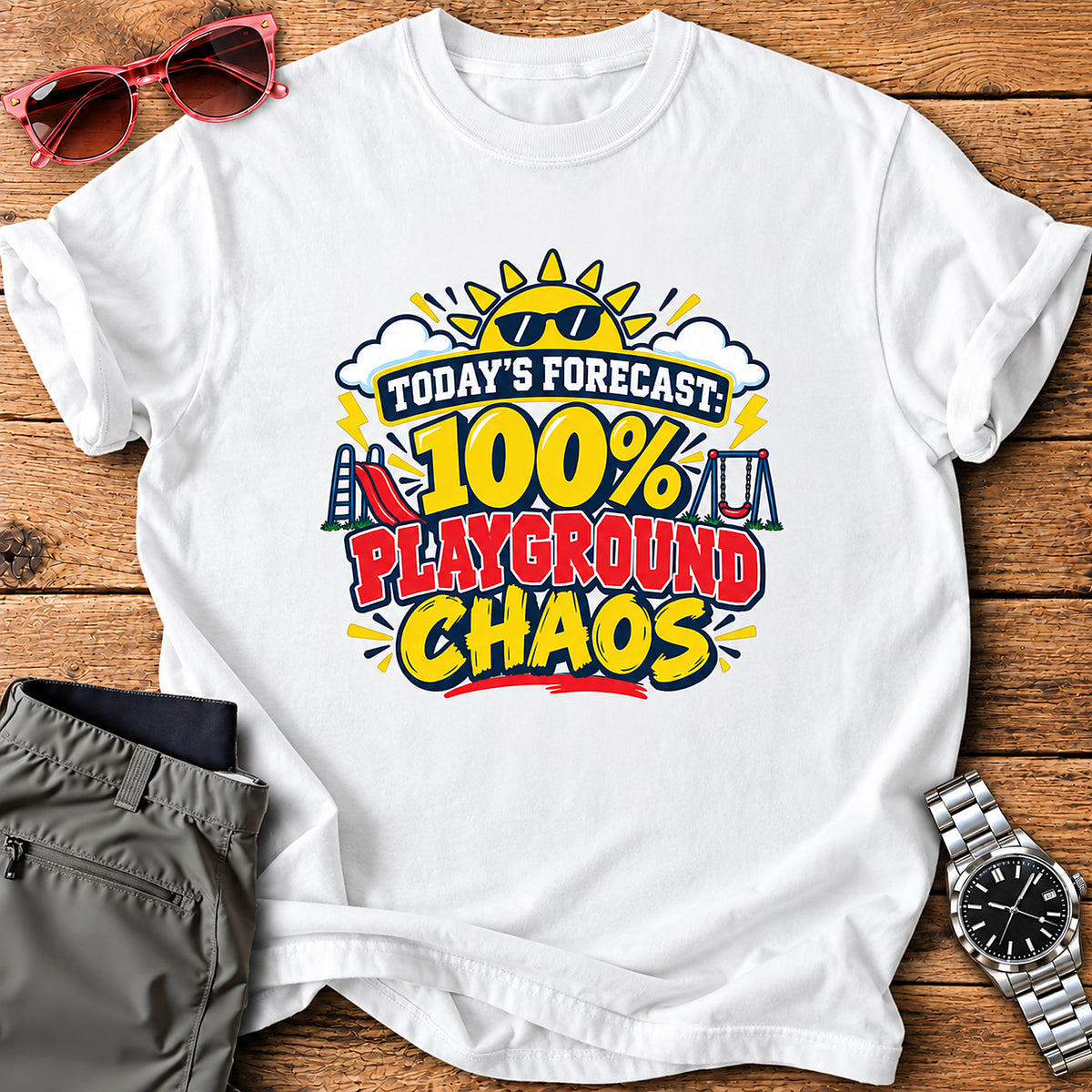 Today's Forecast: 100% Playground Chaos Parent T-Shirt - White