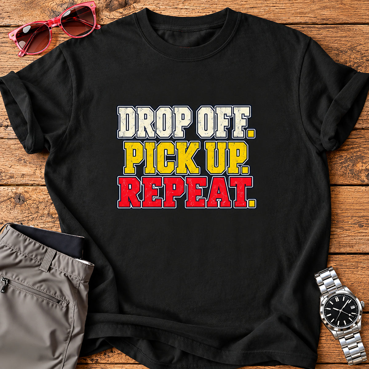 Drop Off. Pick Up. Repeat. Parent T-Shirt - Black