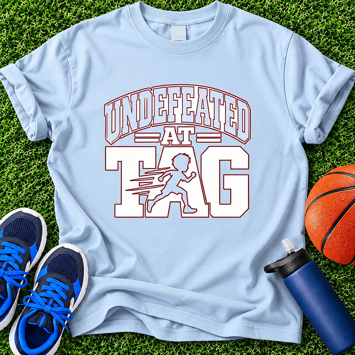Undefeated At Tag Boys T-Shirt (Red & White) - Light Blue