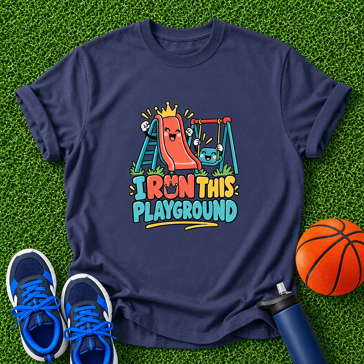 I Run This Playground Boys Kids T-Shirt - Heather Navy