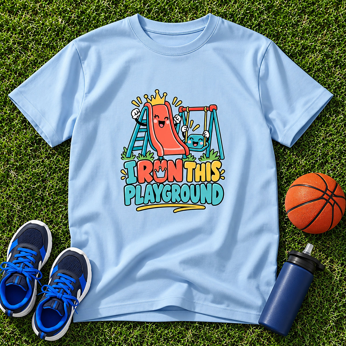I Run This Playground Boys Kids T-Shirt - Light Blue