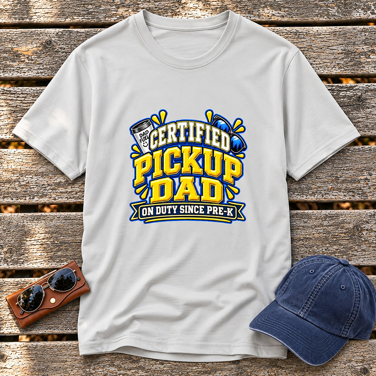 Certified Pickup Dad T-Shirt - On Duty Since Pre-K - Ice Grey