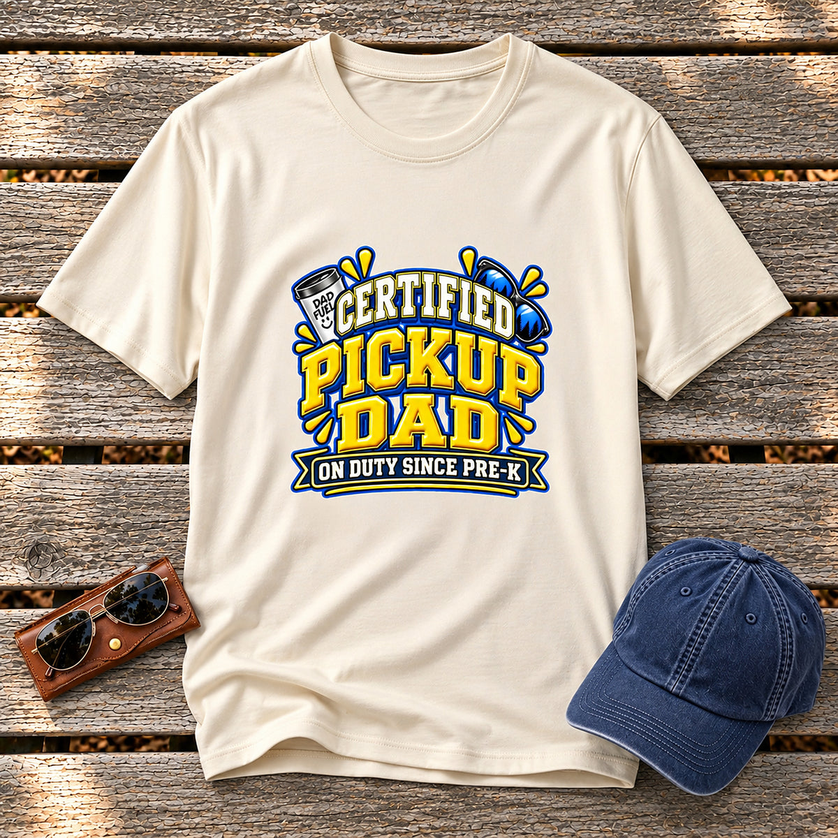 Certified Pickup Dad T-Shirt - On Duty Since Pre-K - Natural