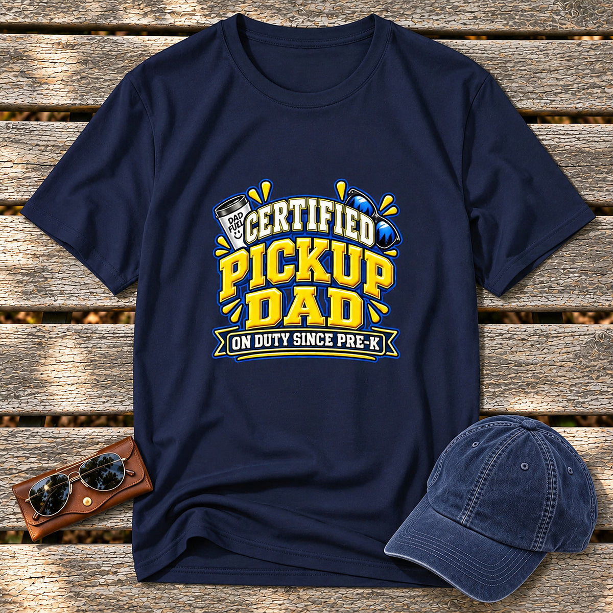 Certified Pickup Dad T-Shirt - On Duty Since Pre-K - Navy