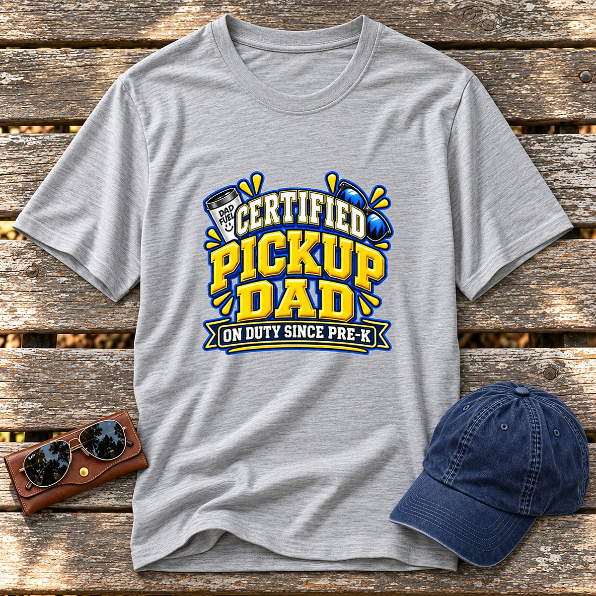 Certified Pickup Dad T-Shirt - On Duty Since Pre-K - Sport Grey