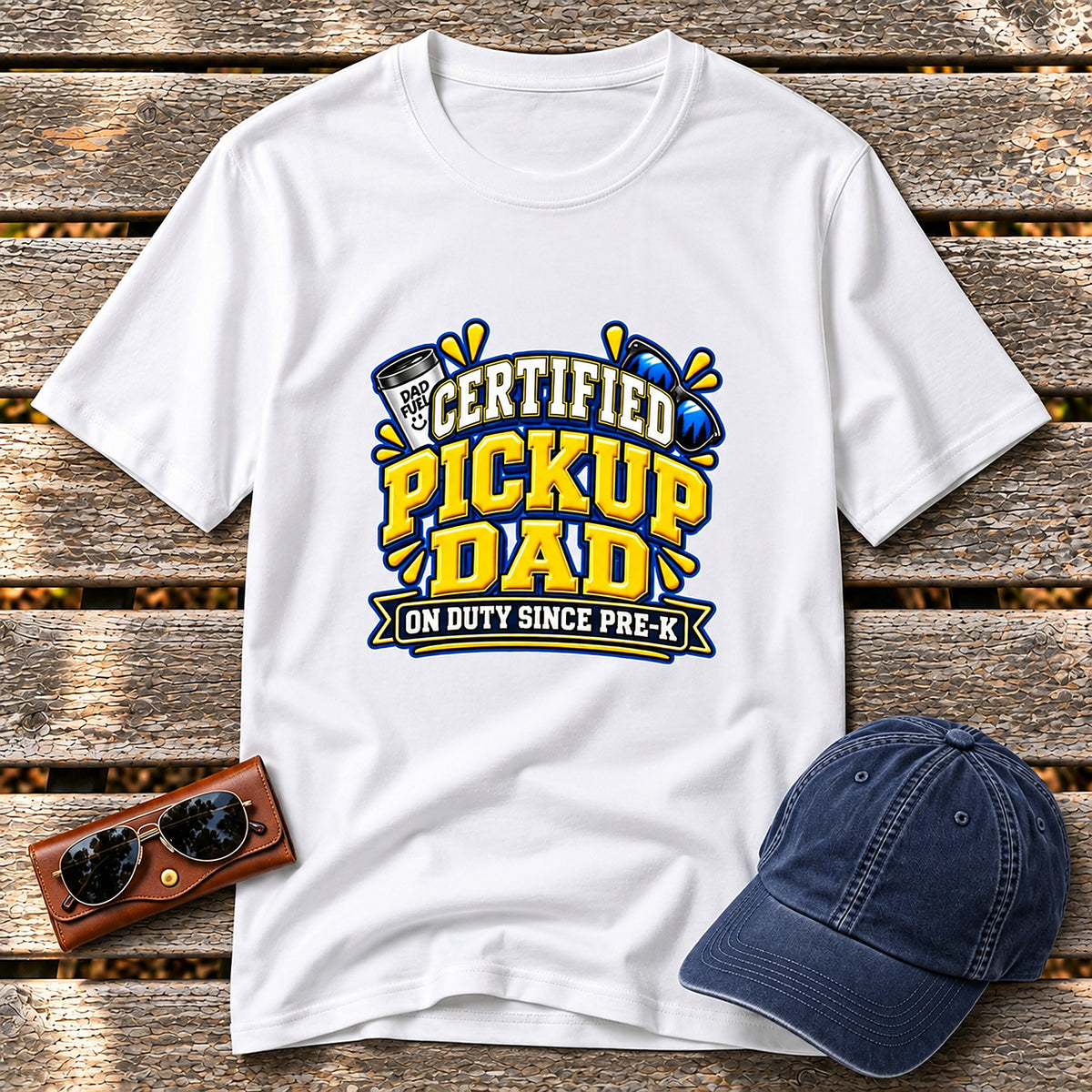 Certified Pickup Dad T-Shirt - On Duty Since Pre-K - White
