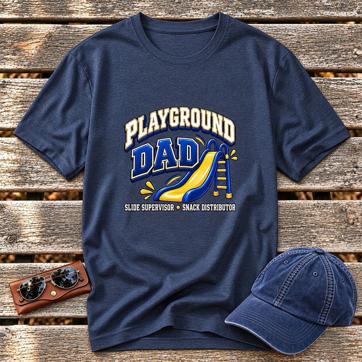 Playground Dad T-Shirt - Slide Supervisor, Snack Distributor - Heather Navy