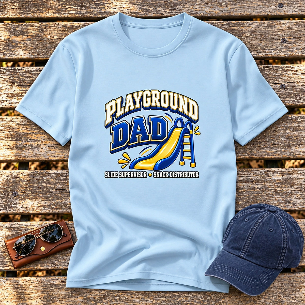 Playground Dad T-Shirt - Slide Supervisor, Snack Distributor - Light Blue