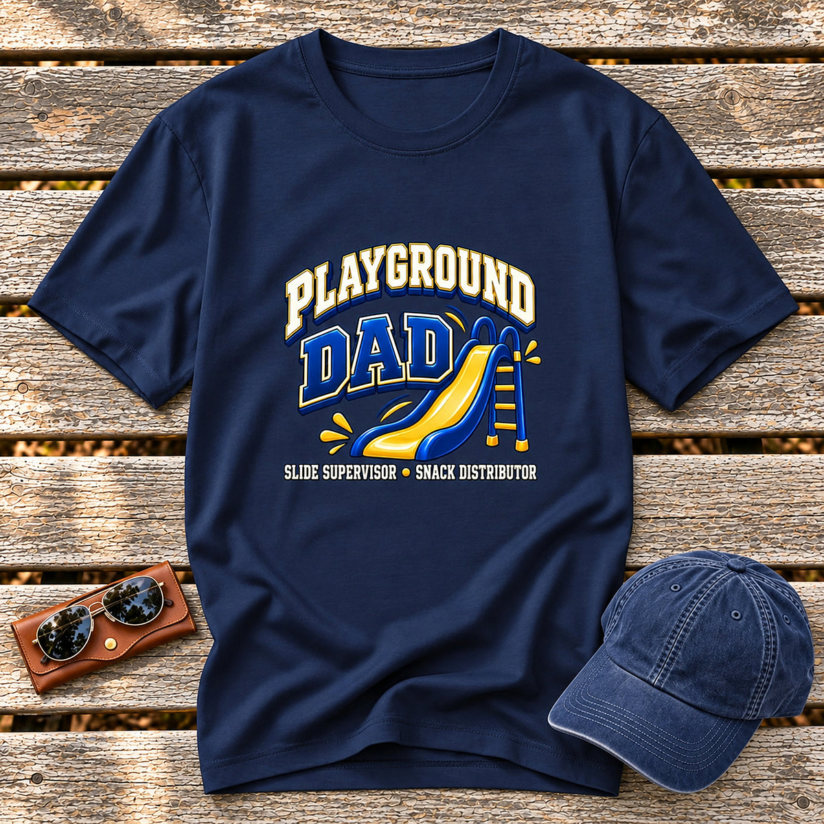 Playground Dad T-Shirt - Slide Supervisor, Snack Distributor - Navy