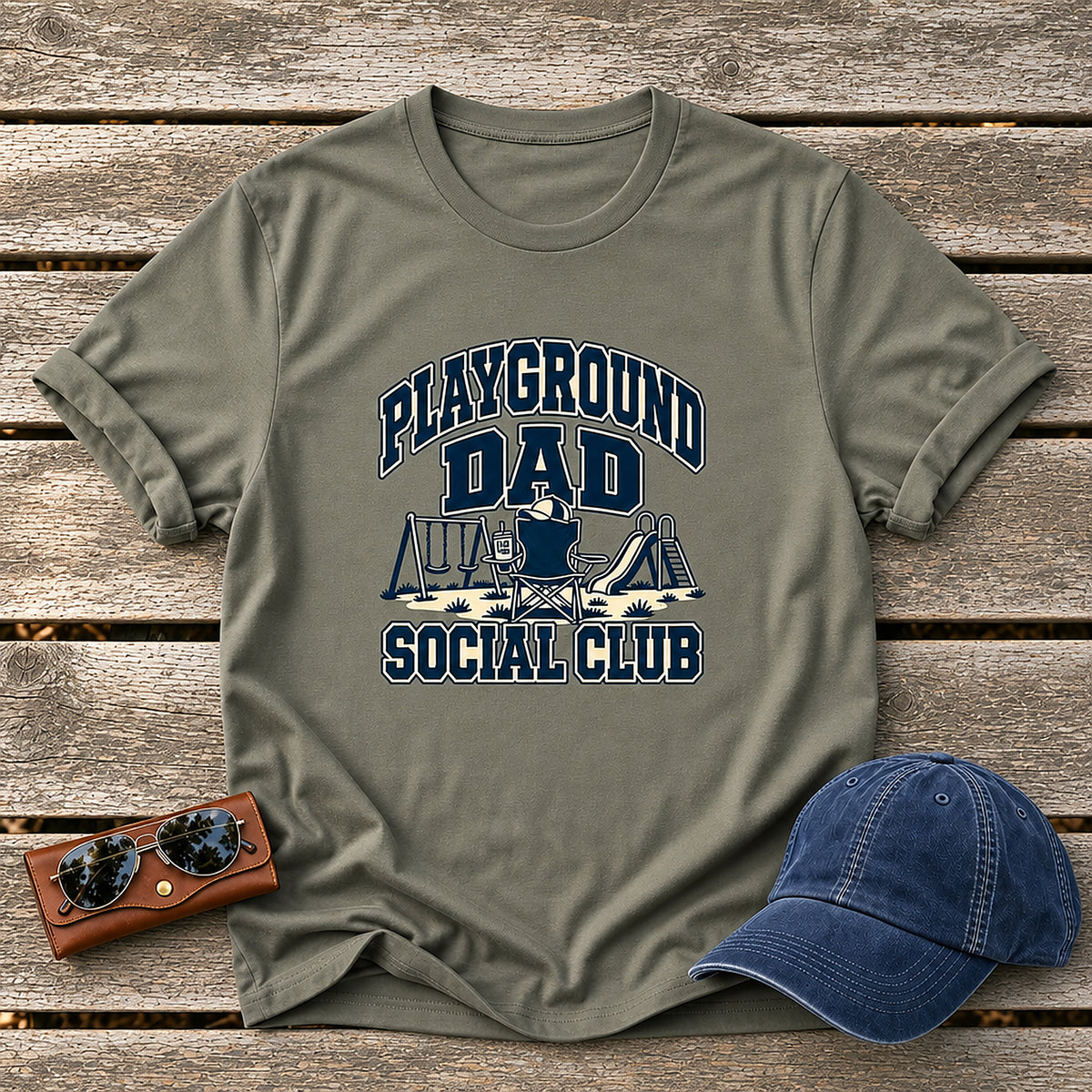 Playground Dad Social Club T-Shirt - Camp Chair - Heather Military Green