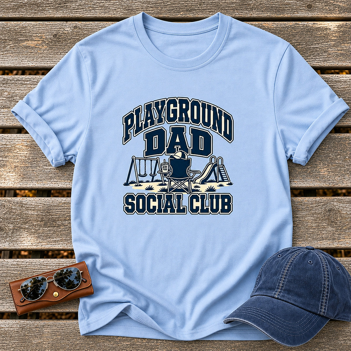 Playground Dad Social Club T-Shirt - Camp Chair - Light Blue