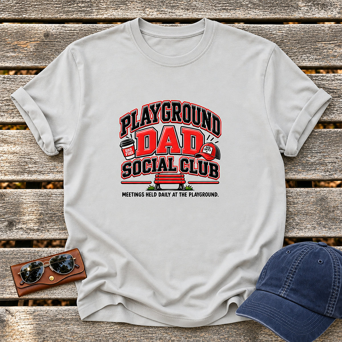 Playground Dad Social Club T-Shirt - Meetings Held Daily At The Playground - Ice Grey