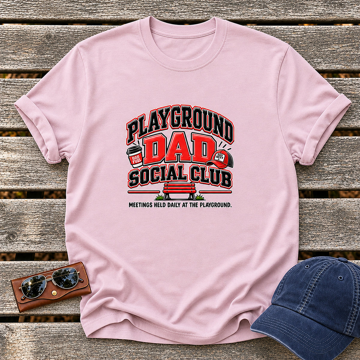 Playground Dad Social Club T-Shirt - Meetings Held Daily At The Playground - Light Pink