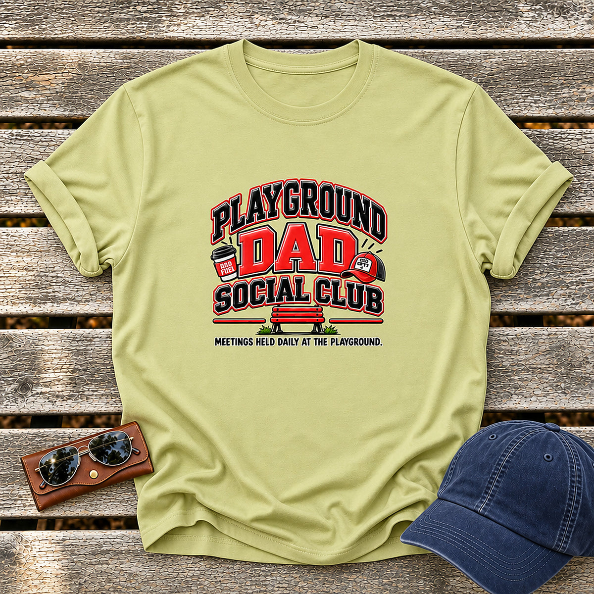 Playground Dad Social Club T-Shirt - Meetings Held Daily At The Playground - Pistachio
