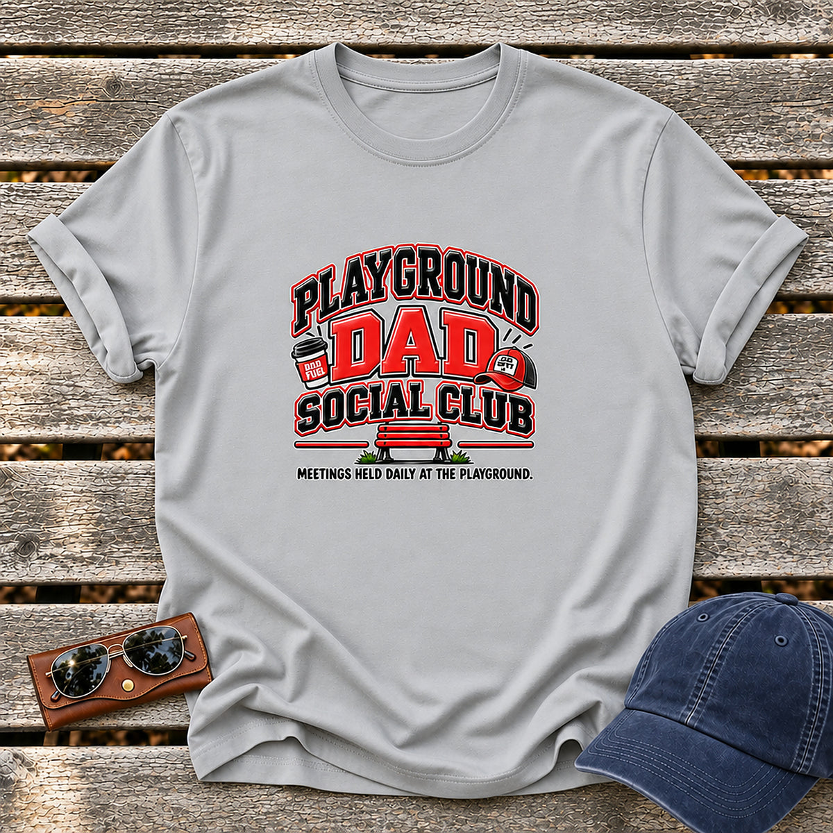 Playground Dad Social Club T-Shirt - Meetings Held Daily At The Playground - Sport Grey
