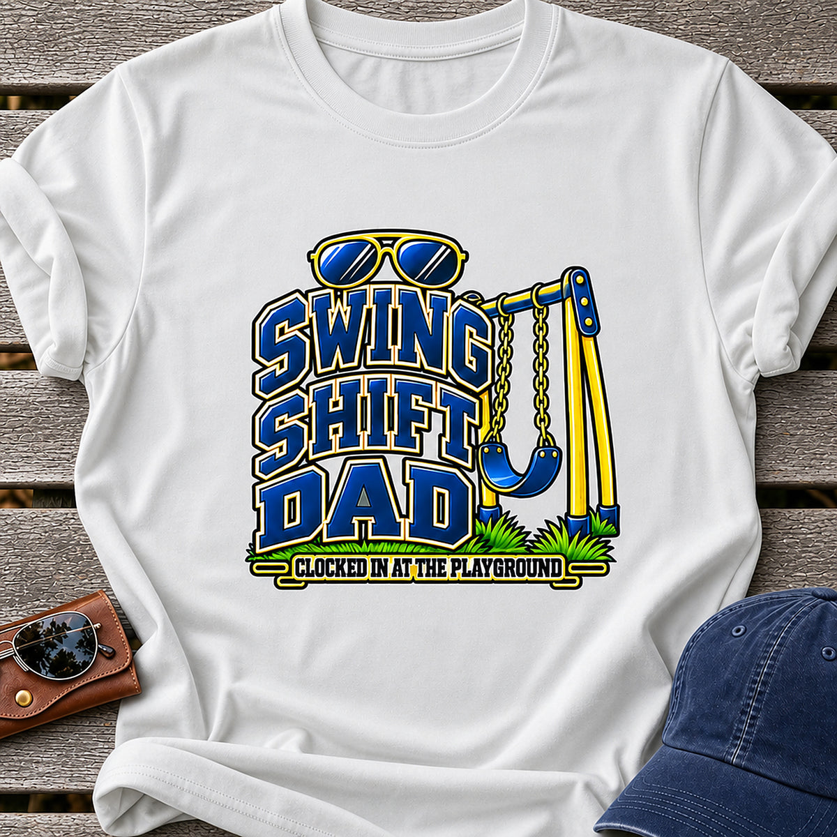 Swing Shift Dad T-Shirt - Clocked In At The Playground - Ice Grey
