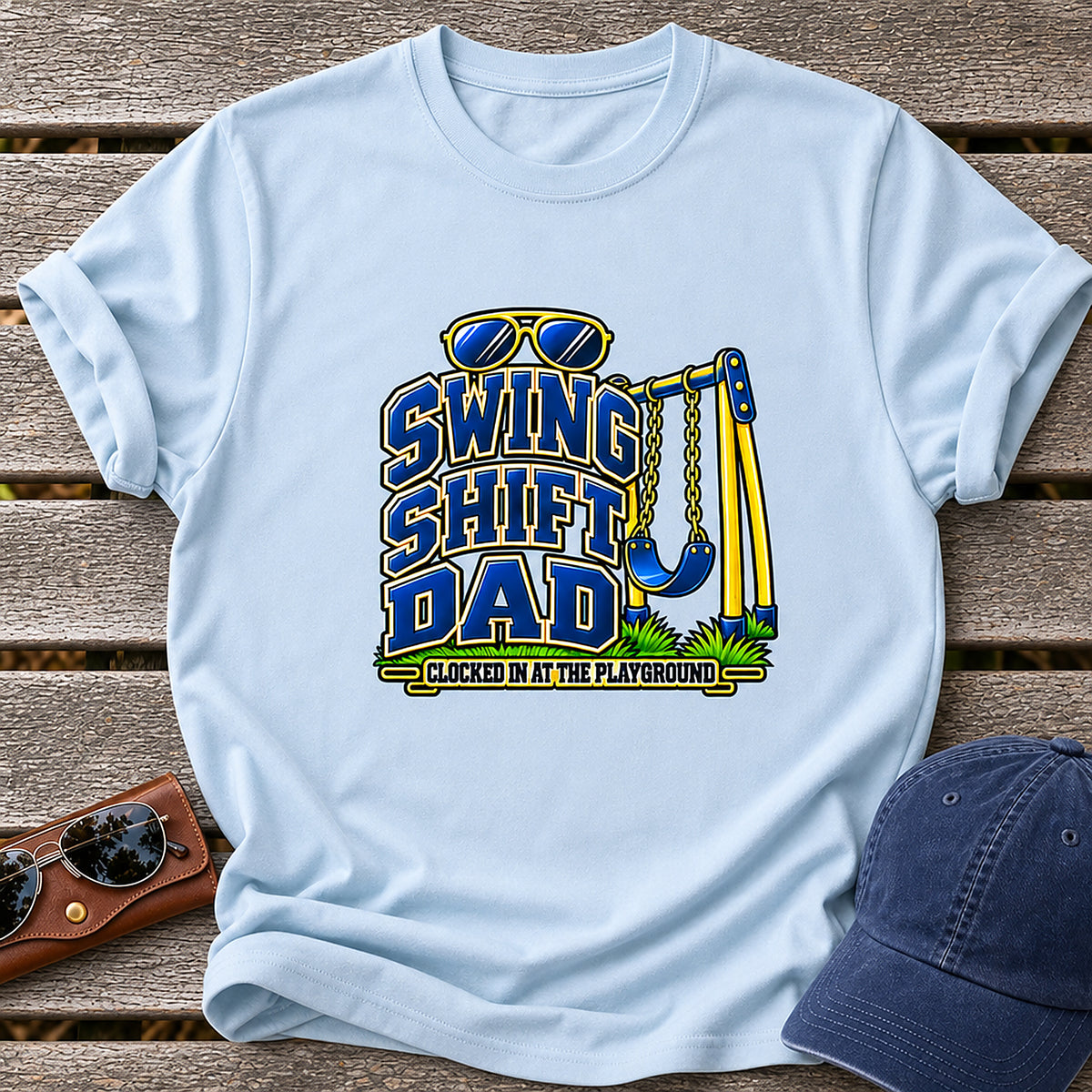 Swing Shift Dad T-Shirt - Clocked In At The Playground - Light Blue