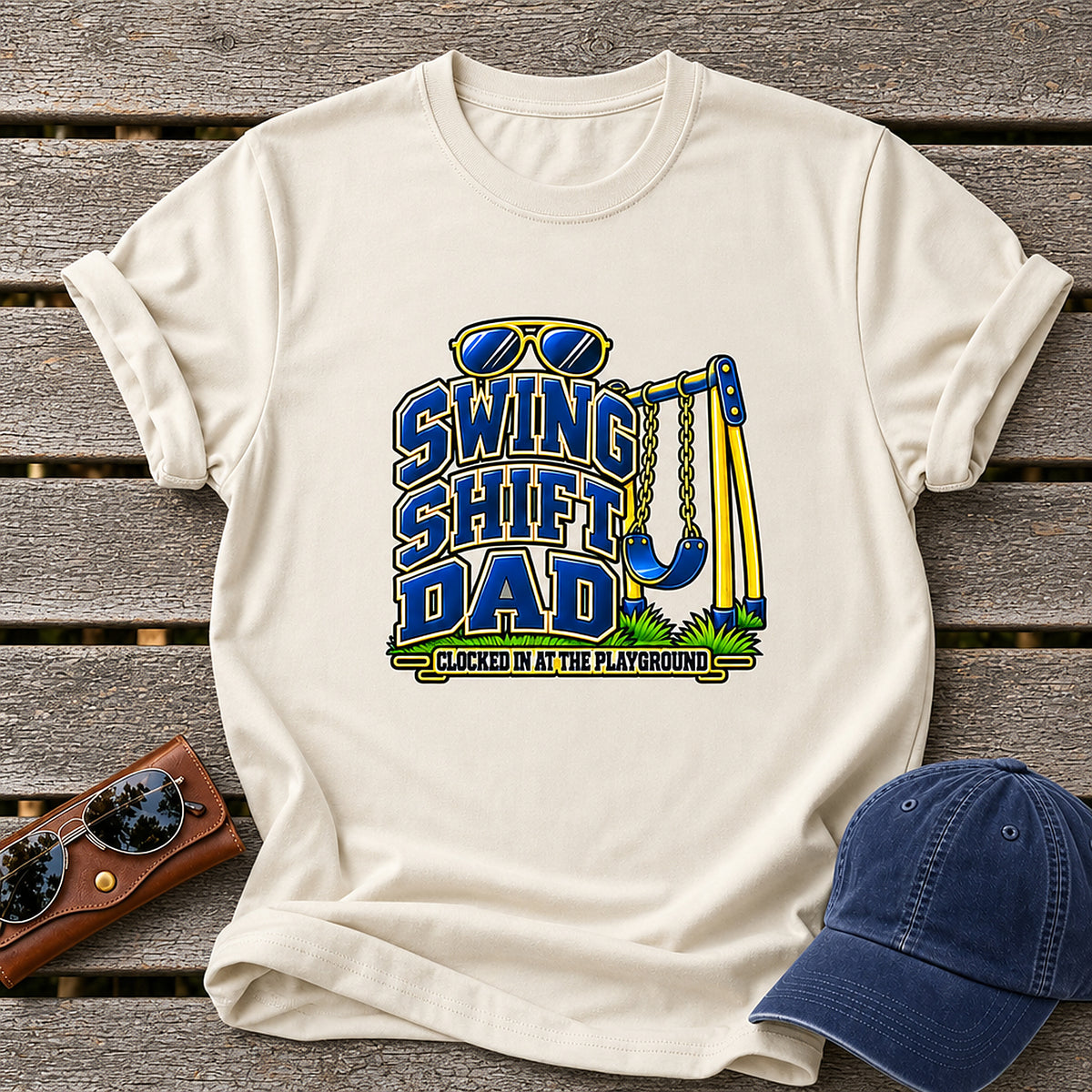 Swing Shift Dad T-Shirt - Clocked In At The Playground - Natural