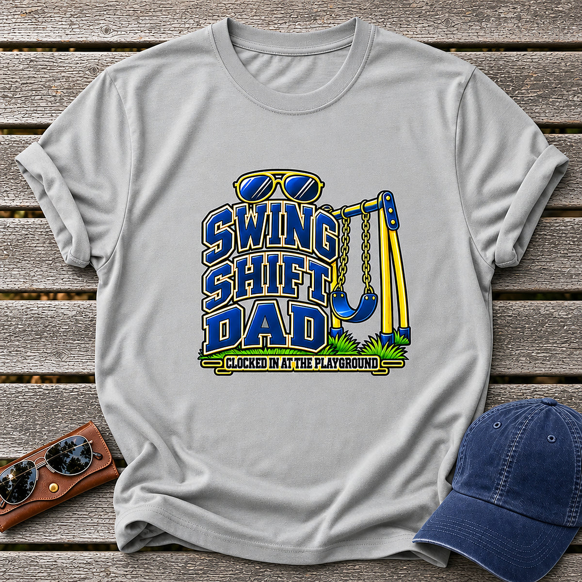 Swing Shift Dad T-Shirt - Clocked In At The Playground - Sport Grey