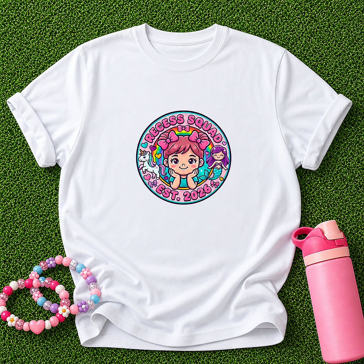 Recess Squad Girls T-Shirt - Unicorn And Mermaid - White