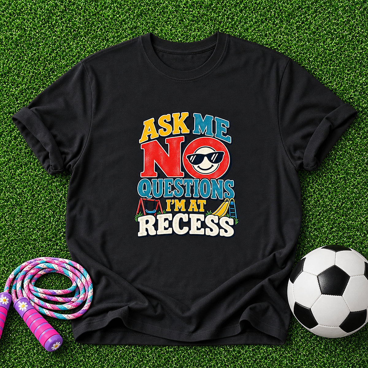 Ask Me No Questions, I'm At Recess Kids T-Shirt - Black