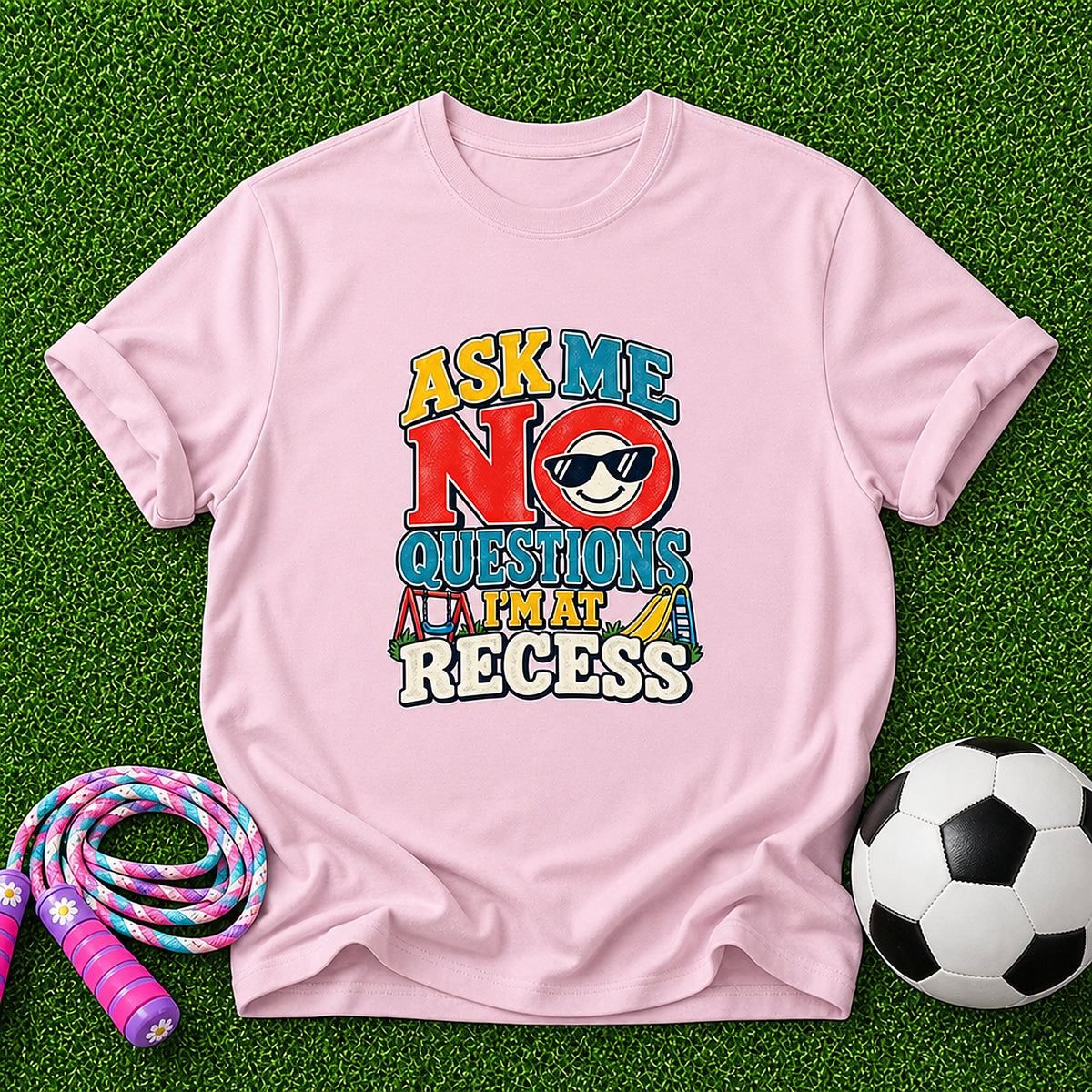 Ask Me No Questions, I'm At Recess Kids T-Shirt - Light Pink