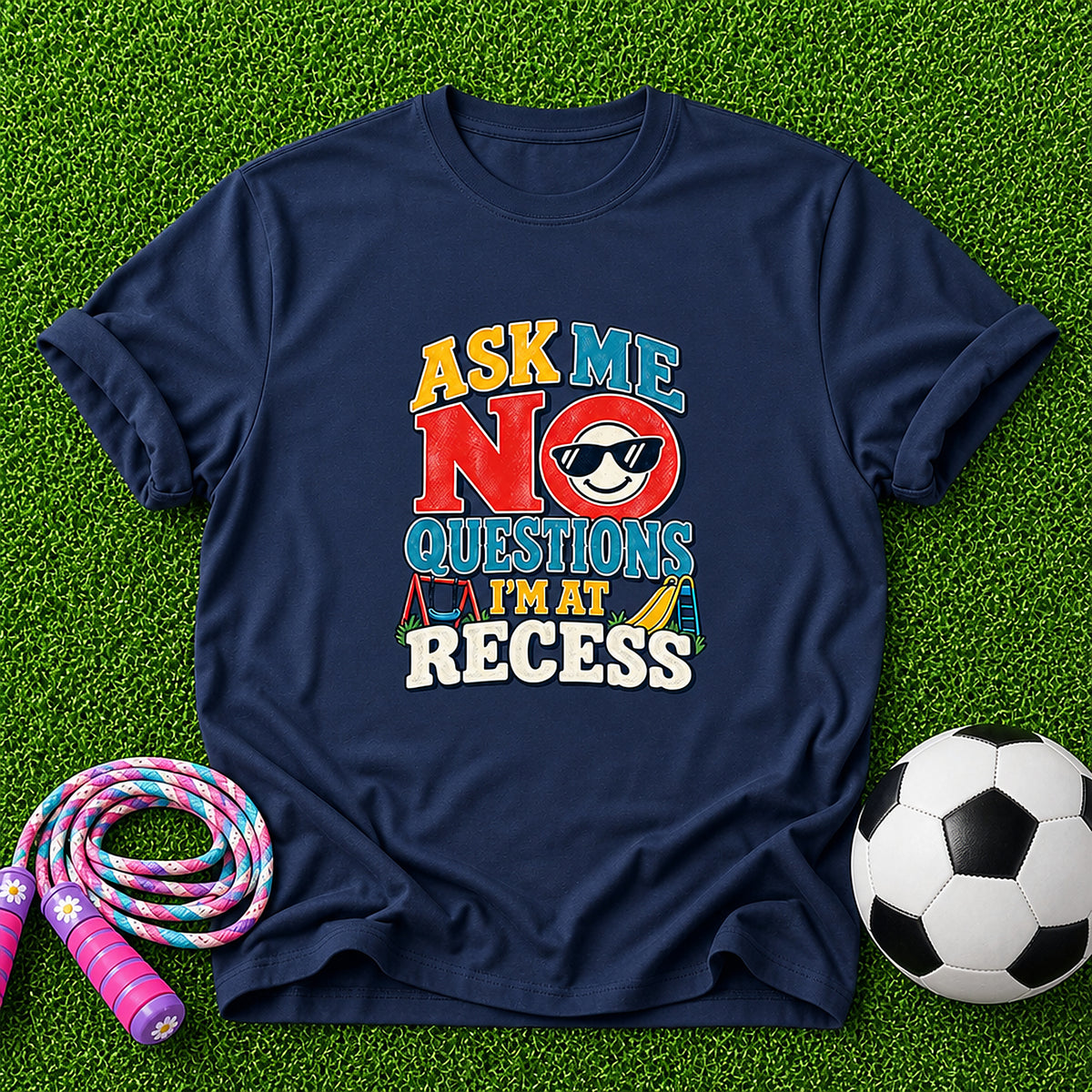 Ask Me No Questions, I'm At Recess Kids T-Shirt - Navy