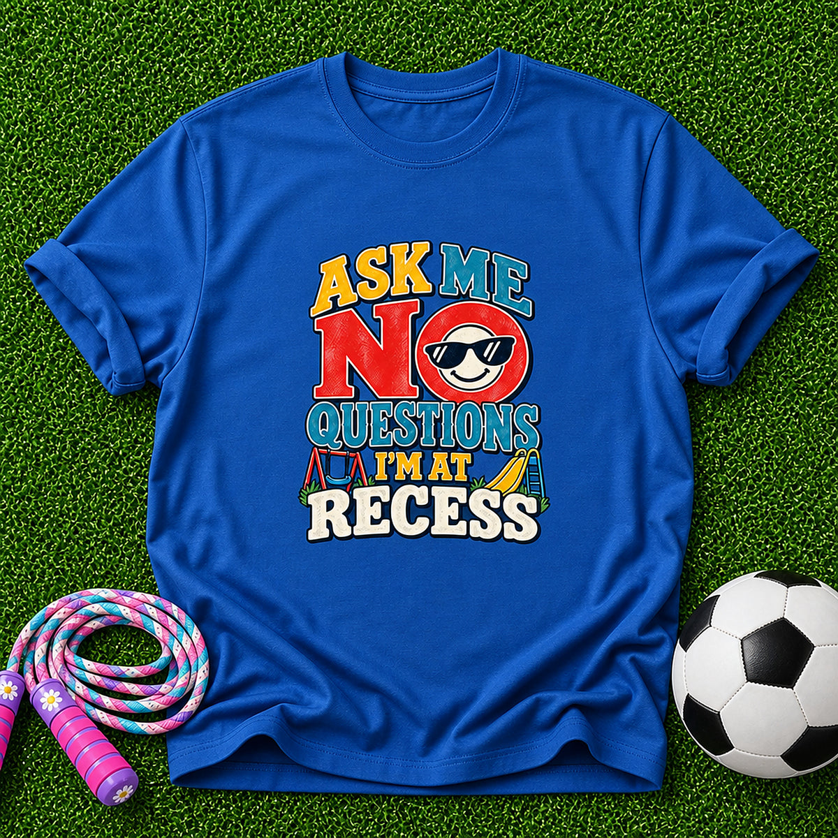 Ask Me No Questions, I'm At Recess Kids T-Shirt - Royal