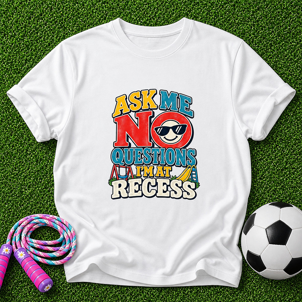 Ask Me No Questions, I'm At Recess Kids T-Shirt - White