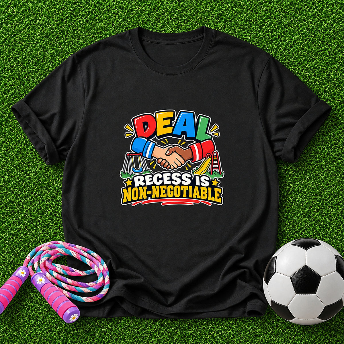 Recess Is Non-Negotiable Kids T-Shirt - Black