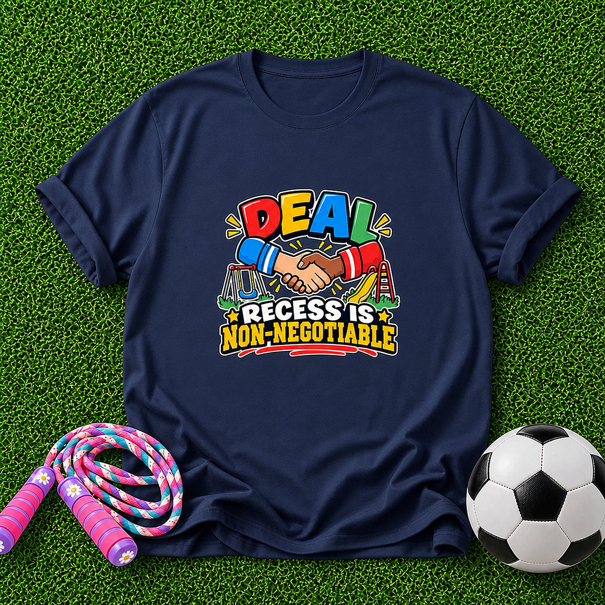 Recess Is Non-Negotiable Kids T-Shirt - Navy