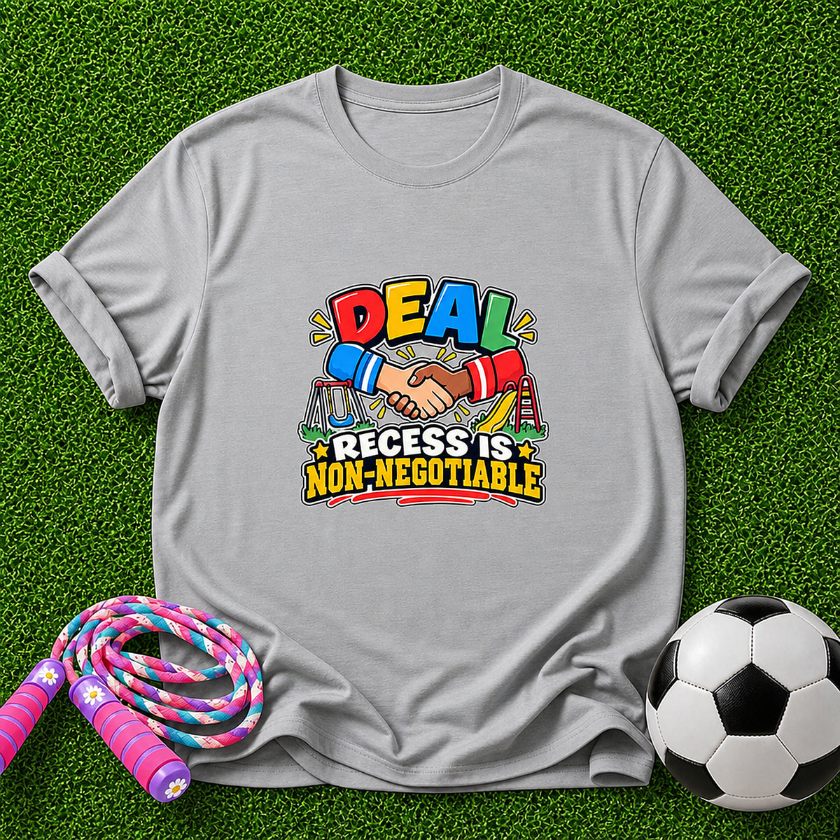 Recess Is Non-Negotiable Kids T-Shirt - Sport Grey